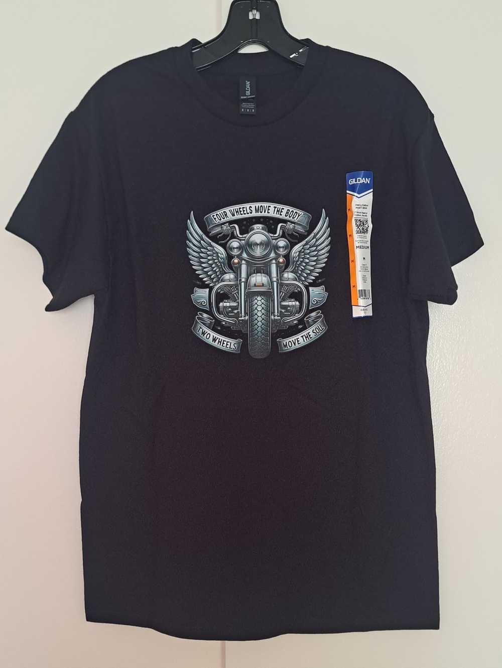 Gildan Black Graphic Motorcycle Tee with Winged Emblem